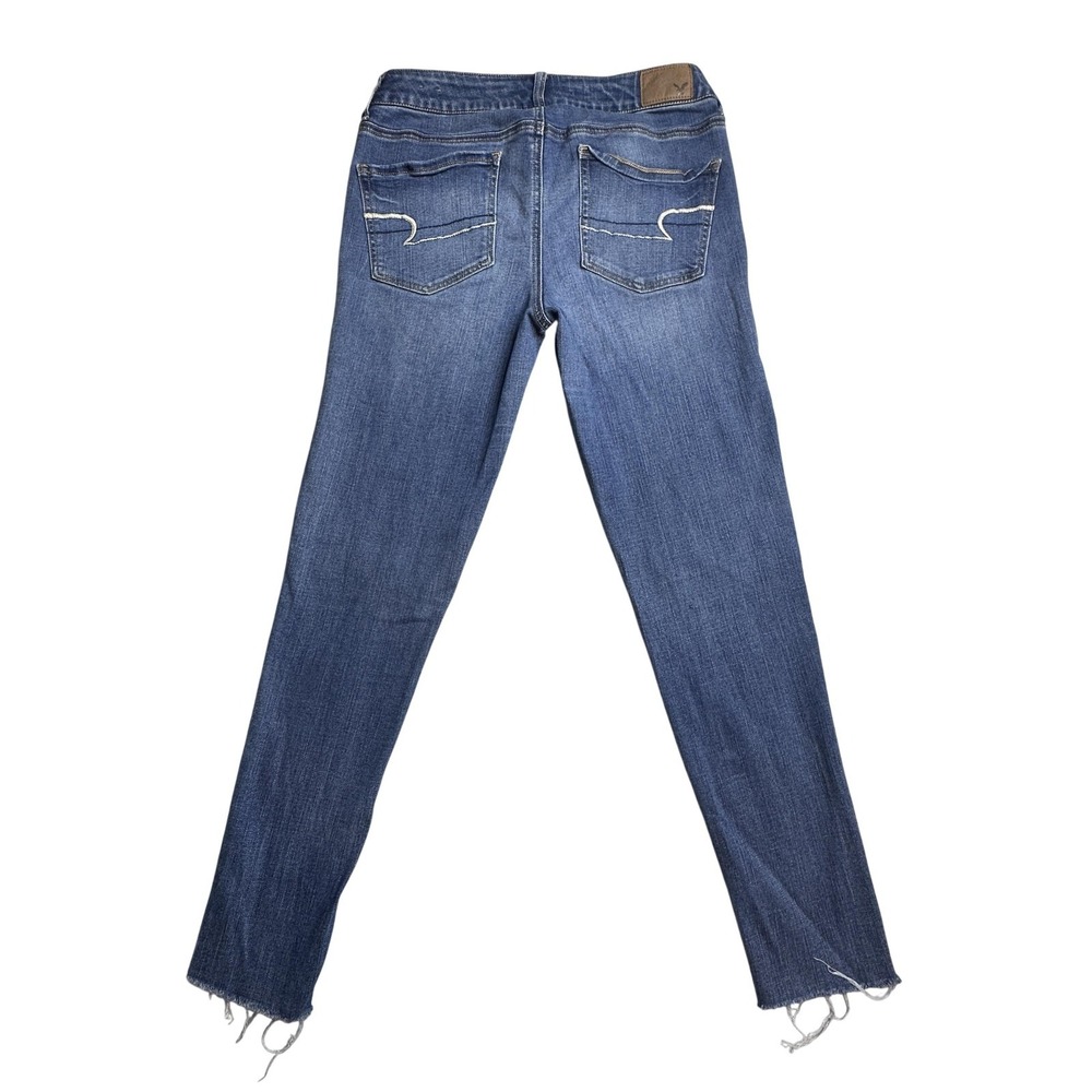 American Eagle Outfitters Jegging Jeans Womens 8 Long‎ Blue Distressed Denim